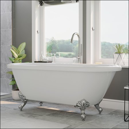 CAMBRIDGE PLUMBING Acrylic Double Ended Clawfoot Bathtub with Contiuous Rim and Polished Chrome Feet ADE60-NH-CP